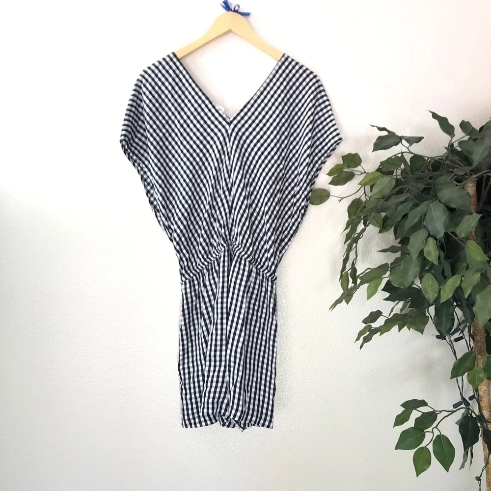 Navy and White Checkered Gap Romper